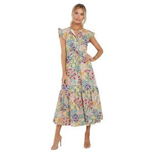 Olivia James The Label Delia Floral Midi Dress Womens XS Meadow Tiered Ruffle